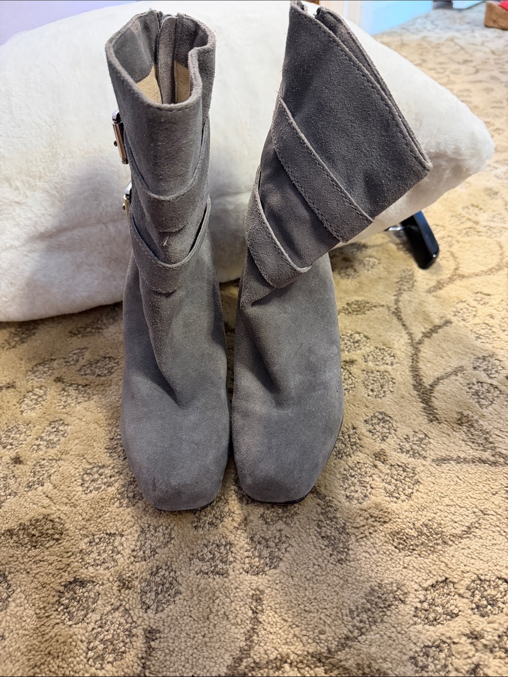 Michael Kors Gray Suede Fold-Over Ankle Booties